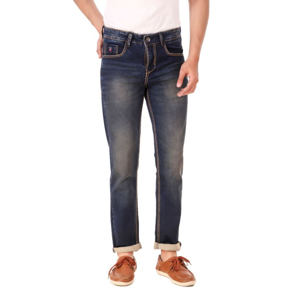 Men’s Slim Fit Denim Mid Rise Jeans (Blue) – Samoo Hamu