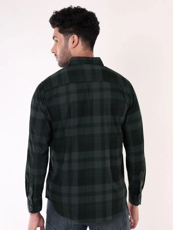 Dual Pocket Dark Blue Checked Shirts for Men - Image 2