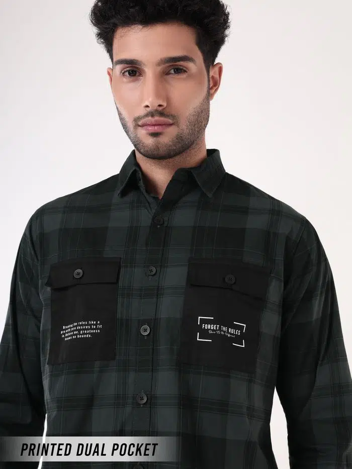 Dual Pocket Dark Blue Checked Shirts for Men - Image 5