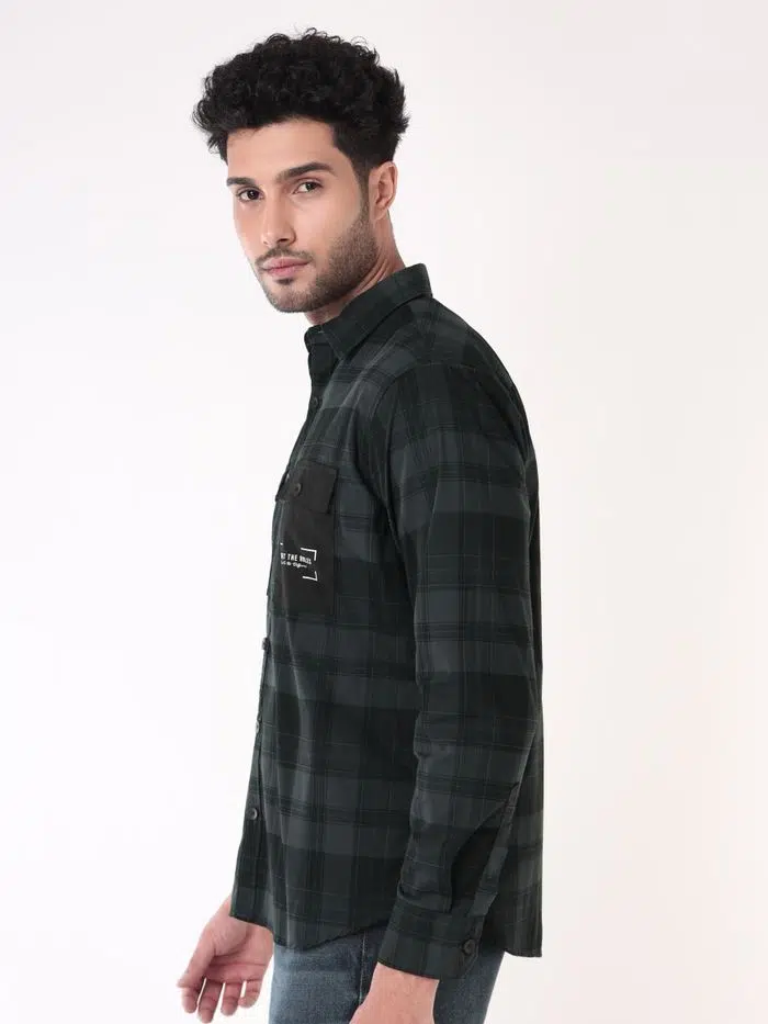 Dual Pocket Dark Blue Checked Shirts for Men - Image 6