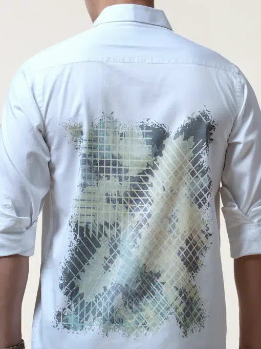 White Graphic Printed Clubwear Satin Shirt - Image 4