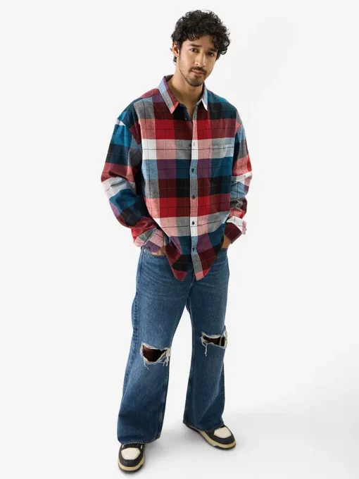 Black, Blue and Red Men Relaxed Shirts - Image 4
