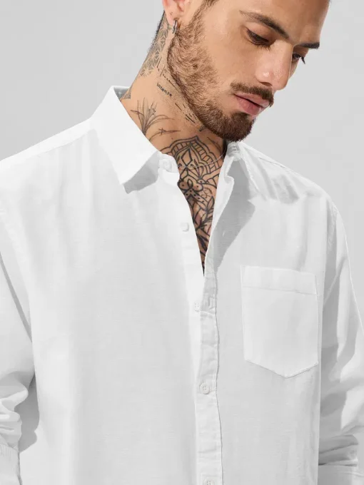 Pearl White Cotton Linen Shirts For Men - Image 4