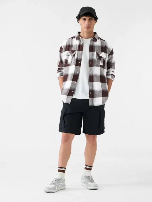 Plaid Shirt Rust Men Utility Shirts - Image 3