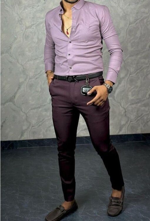 Men’s Lycra Light Purple Shirt and Purple Pant Set