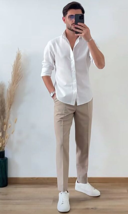Men’s White Shirt and Cream Pant Set