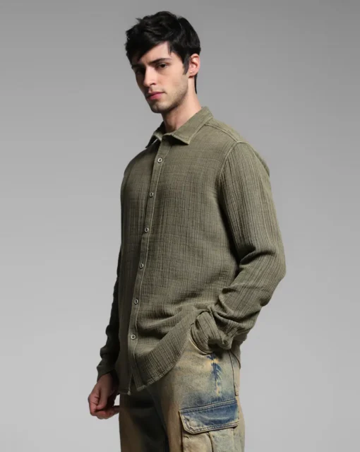 Green Acid Washed Cotton Shirt - Image 3