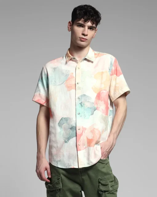 Coral Printed Cotton Shirt For Men - Image 2