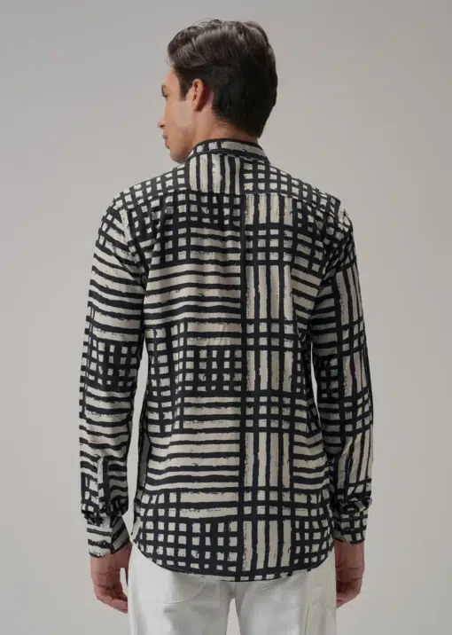 Black Grid Pattern Printed Shirt - Image 4