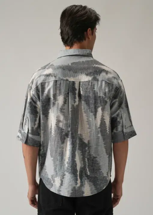 Grey Boxy Fit Abstract Printed Shirt - Image 5