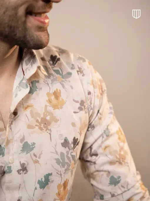 Cream Floral Printed Casual Shirt - Image 4