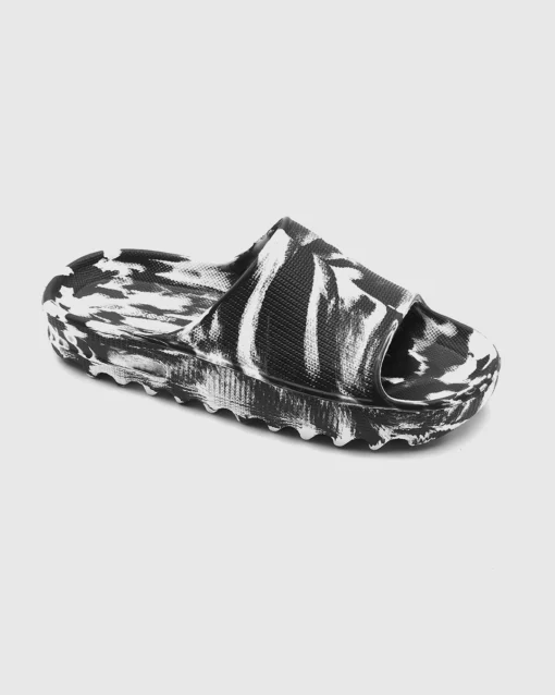 Stylish Zig Zag Printed Sliders in Black & White - Image 3
